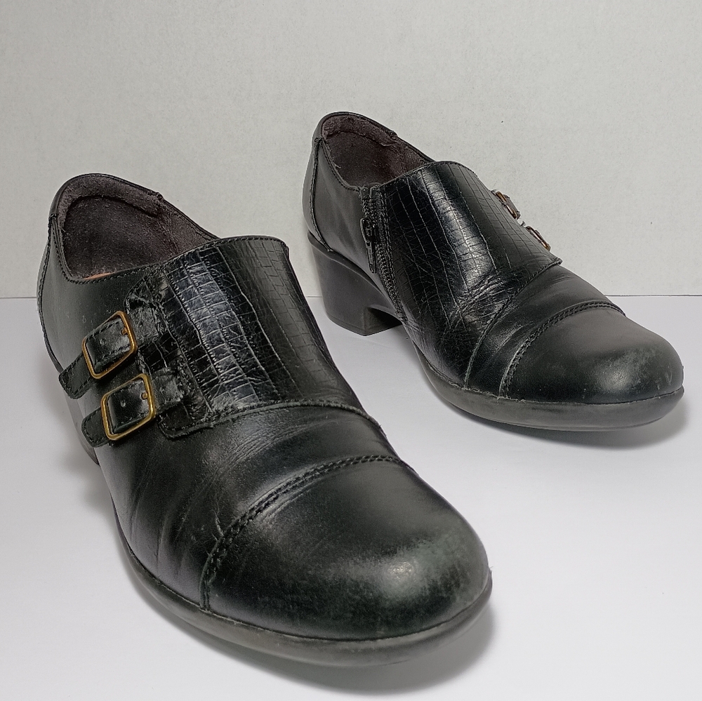 Clarks 15260 Collection Cushion Soft Shoes Comfort Double Buckle Black Size 8.5M